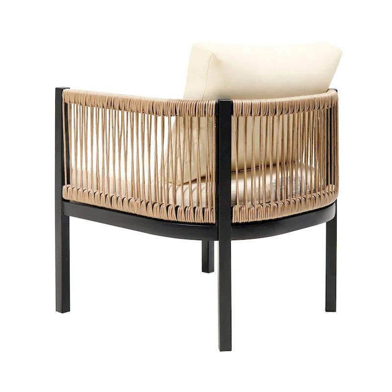 Ensemble de canapé de conversation en fer forgé 4 pièces pour patio extérieur avec table basse en verre trempé