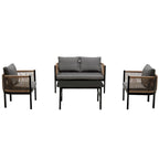 Ensemble de canapé de conversation en fer forgé 4 pièces pour patio extérieur avec table basse en verre trempé