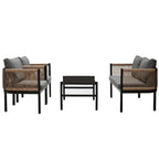 Ensemble de canapé de conversation en fer forgé 4 pièces pour patio extérieur avec table basse en verre trempé
