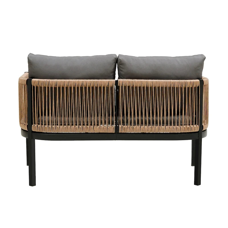 Ensemble de canapé de conversation en fer forgé 4 pièces pour patio extérieur avec table basse en verre trempé