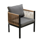 Ensemble de canapé de conversation en fer forgé 4 pièces pour patio extérieur avec table basse en verre trempé