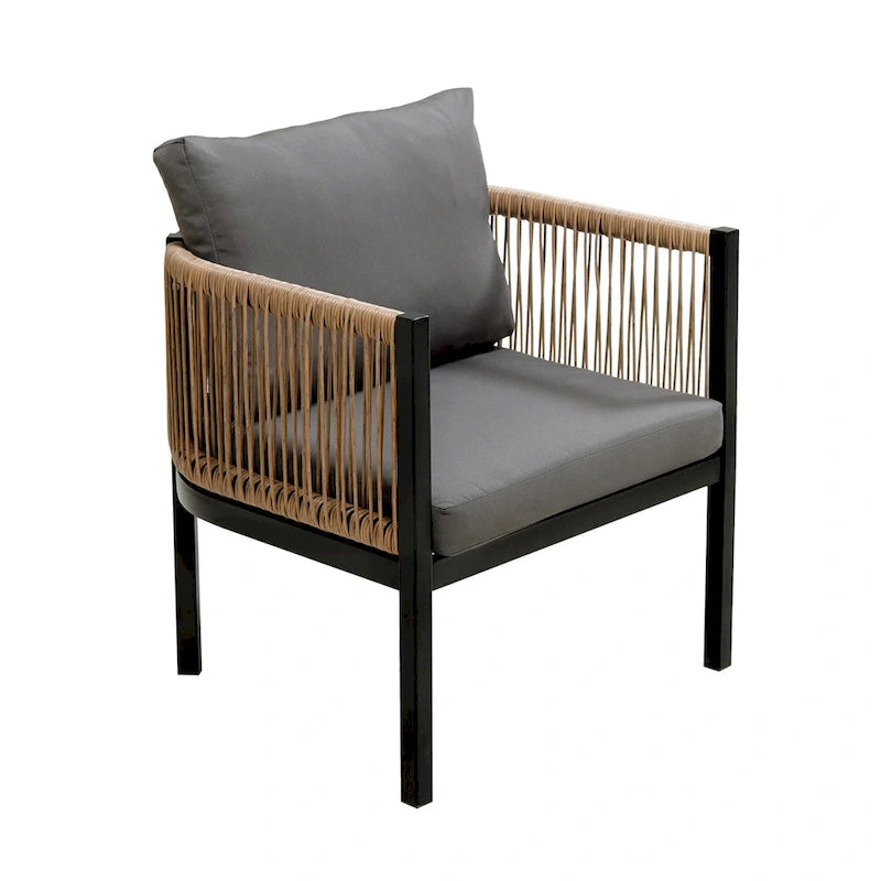 Ensemble de canapé de conversation en fer forgé 4 pièces pour patio extérieur avec table basse en verre trempé