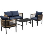 Ensemble de canapé de conversation en fer forgé 4 pièces pour patio extérieur avec table basse en verre trempé