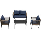 Ensemble de canapé de conversation en fer forgé 4 pièces pour patio extérieur avec table basse en verre trempé
