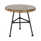 Table d'appoint d'extérieur Tee, 51 cm (20 pouces), tressage en rotin, plateau en verre, structure en acier