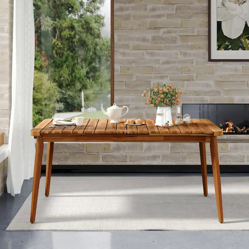 Table de salle à manger en bois d'acacia pour 6 personnes, style campagnard, en teck, capacité de charge 82 kg (180 lb), 63 L
