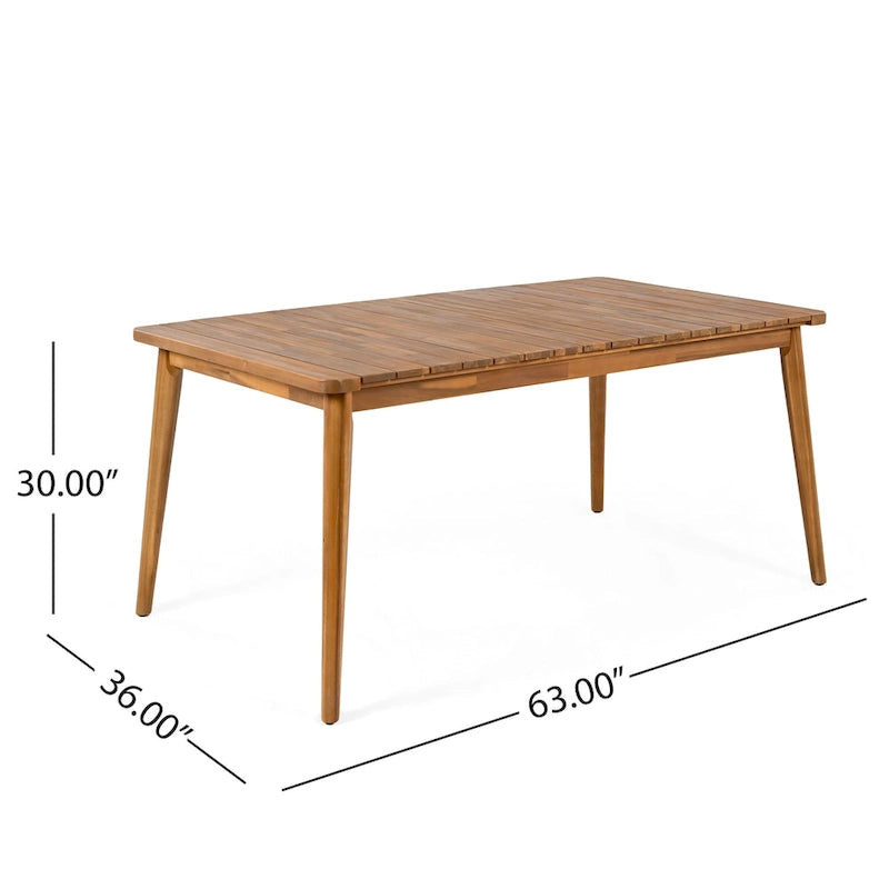 Table de salle à manger en bois d'acacia pour 6 personnes, style campagnard, en teck, capacité de charge 82 kg (180 lb), 63 L