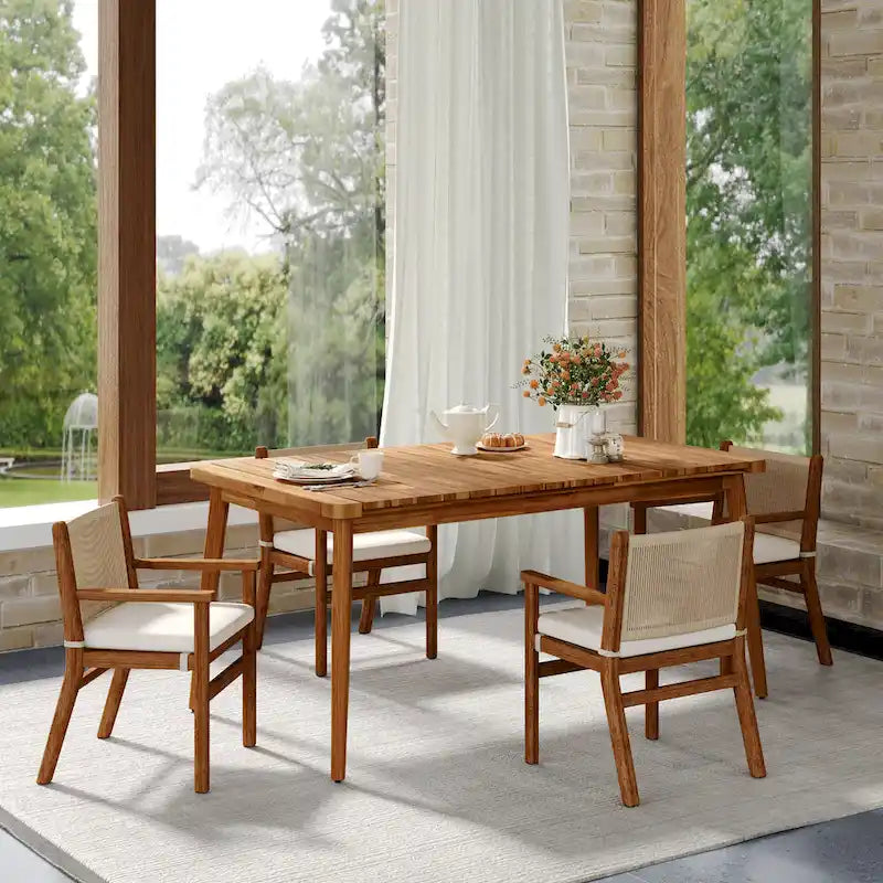 Table de salle à manger en bois d'acacia pour 6 personnes, style campagnard, en teck, capacité de charge 82 kg (180 lb), 63 L