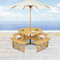 8-Person Outdoor Round Picnic Table Set with 4 Built-in Benches & Umbrella Hole
