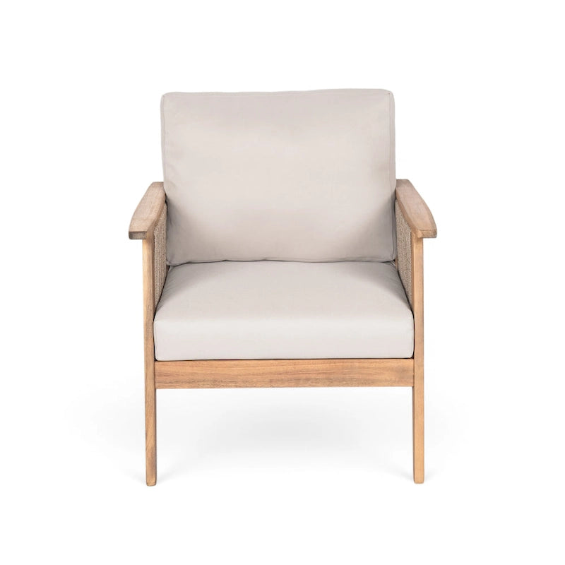 Chaise de patio extérieure en bois d'acacia et corde avec coussins (simple)