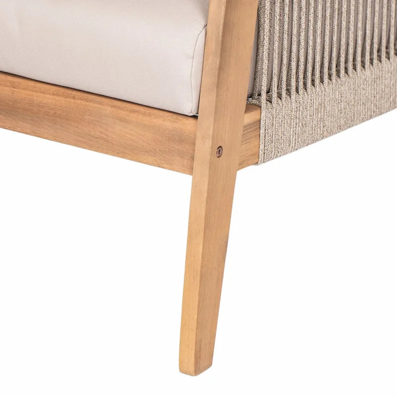 Chaise de patio extérieure en bois d'acacia et corde avec coussins (simple)