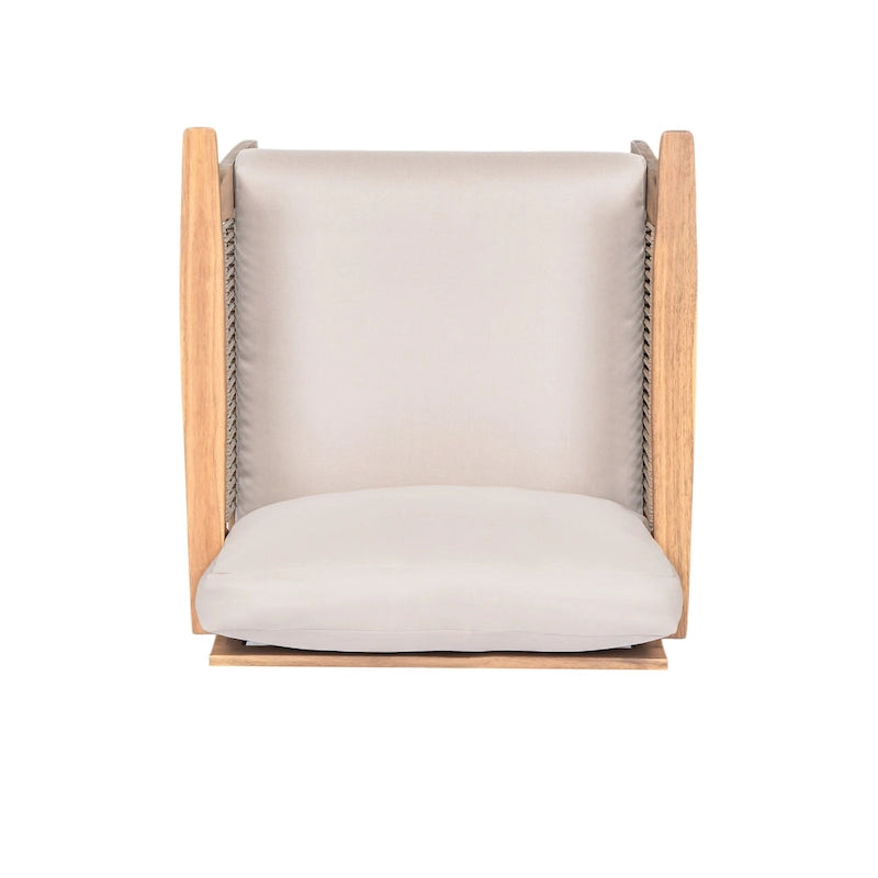 Chaise de patio extérieure en bois d'acacia et corde avec coussins (simple)