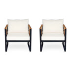 Chaise de patio d'extérieur en bois d'acacia et métal avec coussins (ensemble de 2)