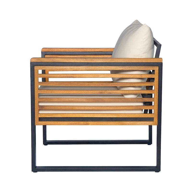 Chaise de patio d'extérieur en bois d'acacia et métal avec coussins (ensemble de 2)