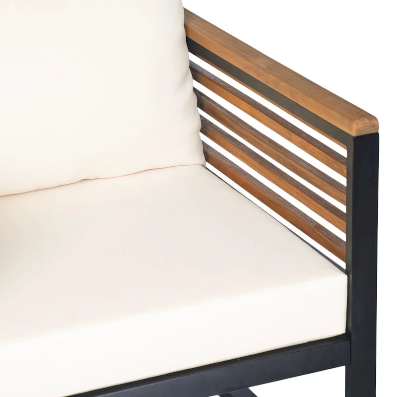 Chaise de patio d'extérieur en bois d'acacia et métal avec coussins (ensemble de 2)