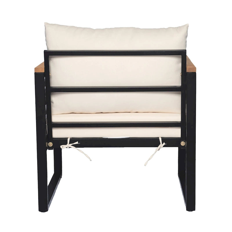 Chaise de patio d'extérieur en bois d'acacia et métal avec coussins (ensemble de 2)