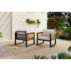Chaise de patio d'extérieur en bois d'acacia et métal avec coussins (ensemble de 2)
