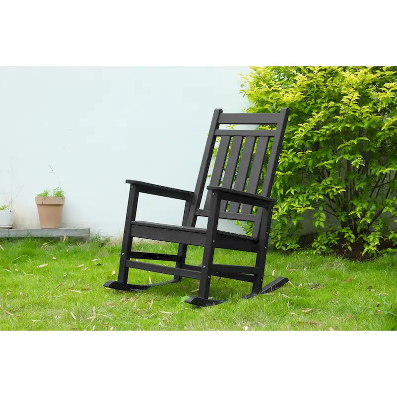 Oversized Rocking Chair with Wood-Texture, Outdoor Rocking Chair for Adults, All Weather Resistant Porch Rocker for Lawn Garden
