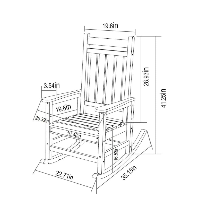 Fauteuil à bascule surdimensionné avec texture bois, fauteuil à bascule d'extérieur pour adultes, résistant aux intempéries, pour porche, pelouse ou jardin.