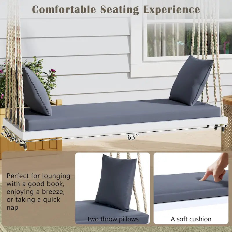 Banc suspendu de véranda avec coussin et oreillers