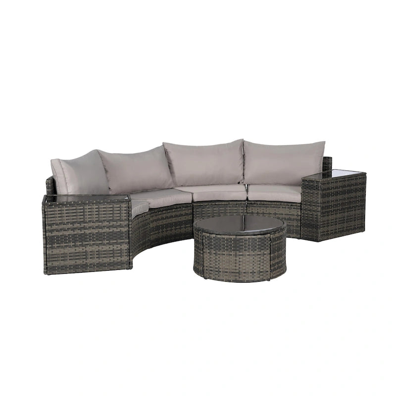 Ensemble de canapé d'angle demi-lune 7 pièces avec table en verre