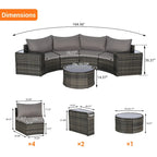 Ensemble de canapé d'angle demi-lune 7 pièces avec table en verre