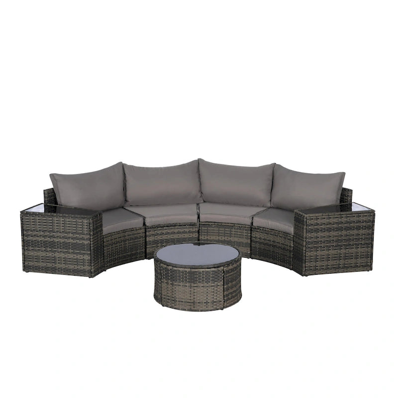 Ensemble de canapé d'angle demi-lune 7 pièces avec table en verre