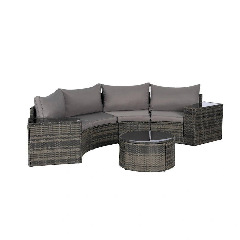 Ensemble de canapé d'angle demi-lune 7 pièces avec table en verre