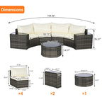 Ensemble de canapé d'angle demi-lune 7 pièces avec table en verre