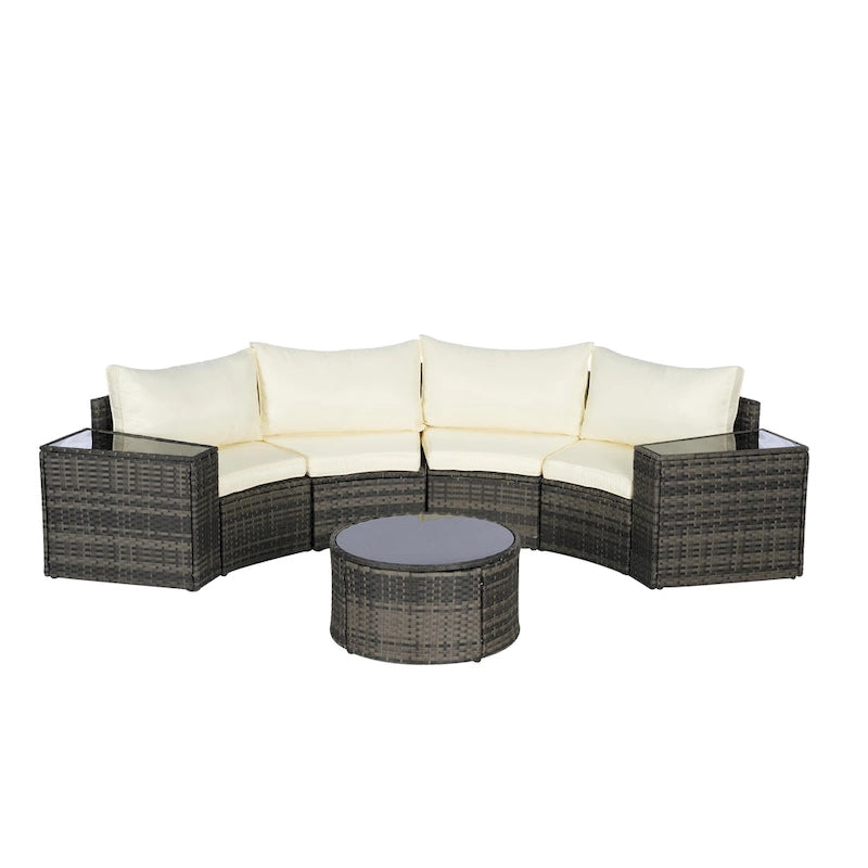 Ensemble de canapé d'angle demi-lune 7 pièces avec table en verre