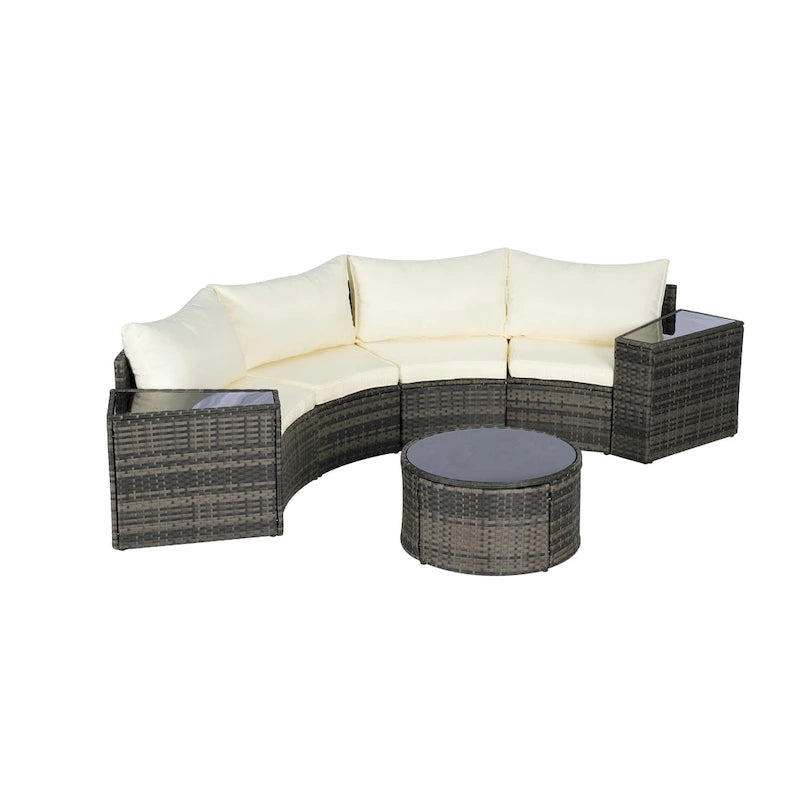 Ensemble de canapé d'angle demi-lune 7 pièces avec table en verre