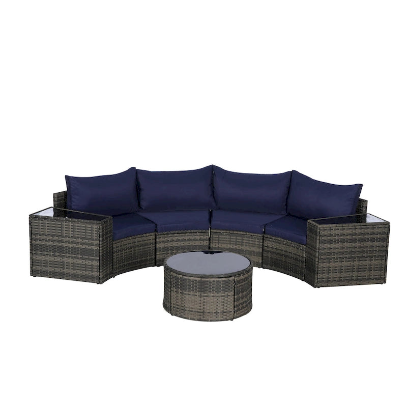 Ensemble de canapé d'angle demi-lune 7 pièces avec table en verre
