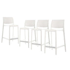 Ensemble de quatre chaises de bar d'extérieur HomeRoots, 26 pouces, en plastique robuste imitation rotin blanc, dossier bas, hauteur comptoir