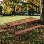 Table de pique-nique extérieure en bois pour 8 personnes avec bancs intégrés, table à manger de camping en plein air