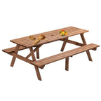 Table de pique-nique extérieure en bois pour 8 personnes avec bancs intégrés, table à manger de camping en plein air