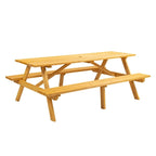 Table de pique-nique extérieure en bois pour 8 personnes avec bancs intégrés, table à manger de camping en plein air
