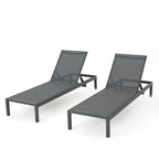Ensemble de 2 chaises longues Cape Coral grises, réglables, en maille, avec roulettes, 195 cm (77 po).