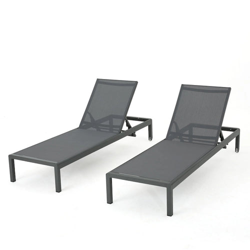 Ensemble de 2 chaises longues Cape Coral grises, réglables, en maille, avec roulettes, 195 cm (77 po).
