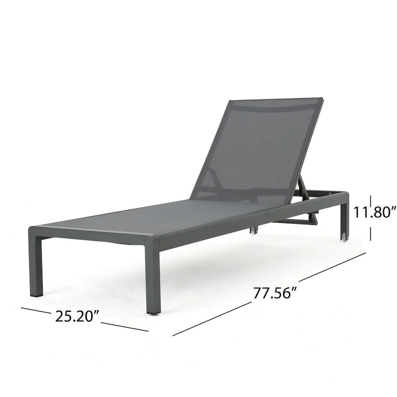 Ensemble de 2 chaises longues Cape Coral grises, réglables, en maille, avec roulettes, 195 cm (77 po).