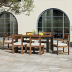 Ensemble de salle à manger d'extérieur 7 pièces en bois d'acacia, mobilier de patio résistant aux intempéries avec trou pour parasol, 2 fauteuils et 4 chaises.