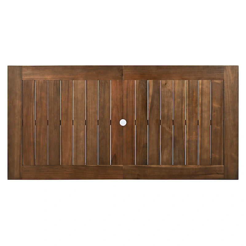 Ensemble de salle à manger d'extérieur 7 pièces en bois d'acacia, mobilier de patio résistant aux intempéries avec trou pour parasol, 2 fauteuils et 4 chaises.