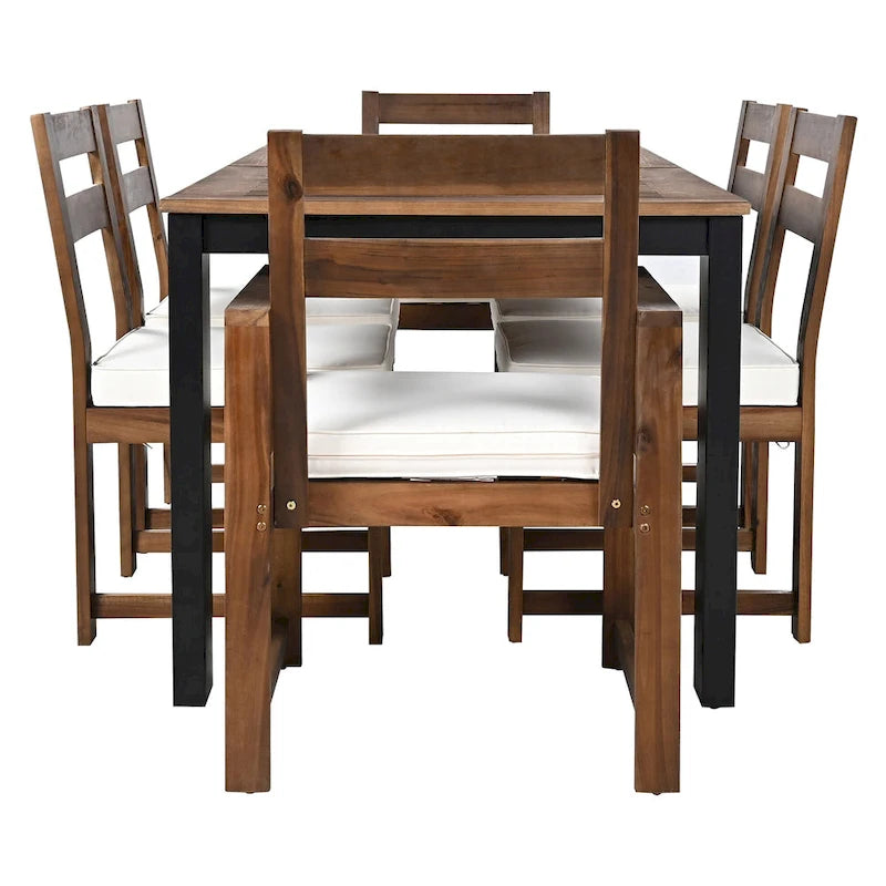Ensemble de salle à manger d'extérieur 7 pièces en bois d'acacia, mobilier de patio résistant aux intempéries avec trou pour parasol, 2 fauteuils et 4 chaises.
