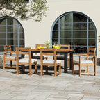 Ensemble de salle à manger d'extérieur 7 pièces en bois d'acacia, mobilier de patio résistant aux intempéries avec trou pour parasol, 2 fauteuils et 4 chaises.