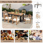 Ensemble de salle à manger d'extérieur 7 pièces en bois d'acacia, mobilier de patio résistant aux intempéries avec trou pour parasol, 2 fauteuils et 4 chaises.