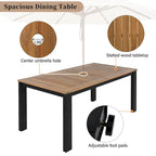 Ensemble de salle à manger d'extérieur 7 pièces en bois d'acacia, mobilier de patio résistant aux intempéries avec trou pour parasol, 2 fauteuils et 4 chaises.