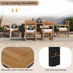 Ensemble de salle à manger d'extérieur 7 pièces en bois d'acacia, mobilier de patio résistant aux intempéries avec trou pour parasol, 2 fauteuils et 4 chaises.
