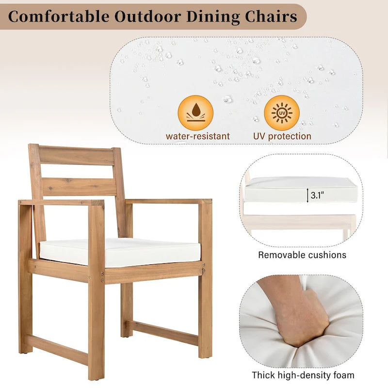 Ensemble de salle à manger d'extérieur 7 pièces en bois d'acacia, mobilier de patio résistant aux intempéries avec trou pour parasol, 2 fauteuils et 4 chaises.