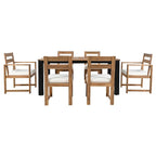 Ensemble de salle à manger d'extérieur 7 pièces en bois d'acacia, mobilier de patio résistant aux intempéries avec trou pour parasol, 2 fauteuils et 4 chaises.