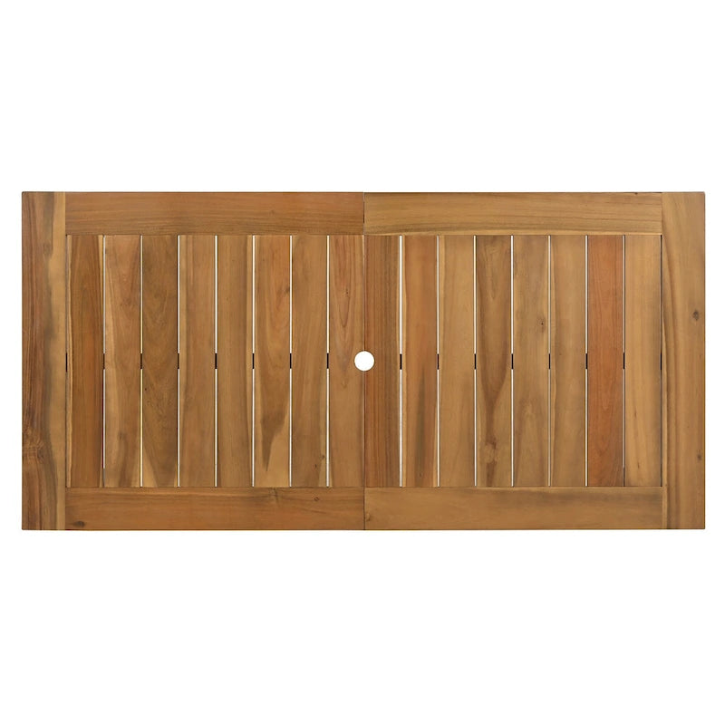 Ensemble de salle à manger d'extérieur 7 pièces en bois d'acacia, mobilier de patio résistant aux intempéries avec trou pour parasol, 2 fauteuils et 4 chaises.