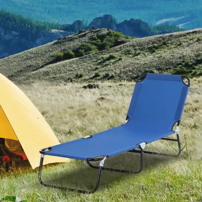 Chaise longue pliante d'extérieur avec dossier inclinable 5 positions, assise en tissu Oxford pour la plage, le jardin et la terrasse.